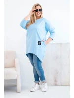 Dámská blůza Plus Size s delším zadním dílem a dlouhým rukávem modrá