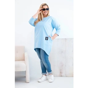 Dámská blůza Plus Size s delším zadním dílem a dlouhým rukávem modrá