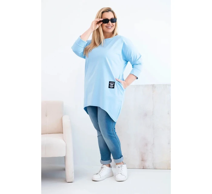Dámská blůza Plus Size s delším zadním dílem a dlouhým rukávem modrá