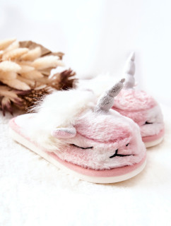 Jednorožec Warm-up pantofle Bílé a růžové Ronee