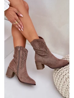 Dámské kožené kotníkové boty ve western stylu na podpatku S.Barski – hnědé