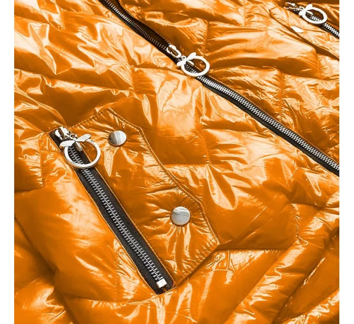 Žlutá prošívaná dámská bunda s kapucí (B9541) Žlutá prošívaná dámská bunda s kapucí (B9541)