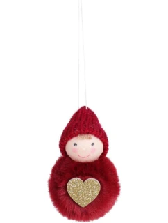 DEKORATIVNÍ PANENKA SE SRDCEM 8CM S KLOBOUKEM A KOŽEŠINOU ČERVENÁ