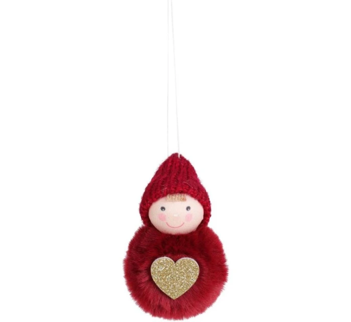 DEKORATIVNÍ PANENKA SE SRDCEM 8CM S KLOBOUKEM A KOŽEŠINOU ČERVENÁ