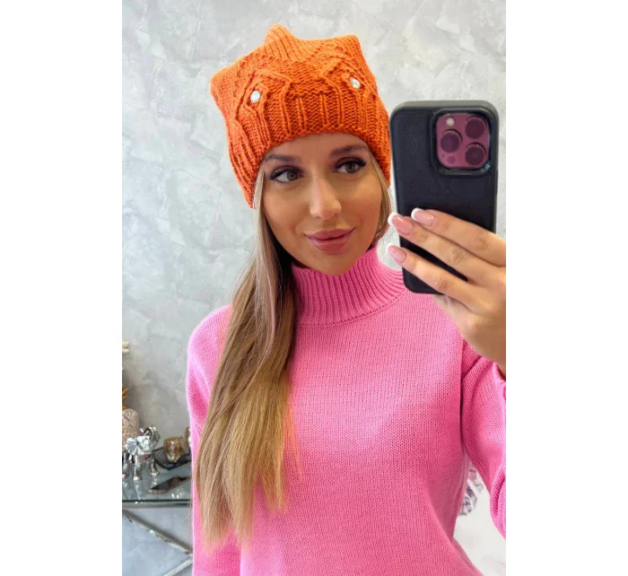 Dámská čepice oranžová model 18752343 - K-Fashion Dámská čepice oranžová model 18752343 - K-Fashion