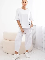 Bavlněný komplet halenka + kalhoty bílý