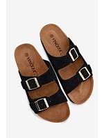 Kožené semišové dámské sandály na platformě s přezkami Vinceza 102657 černé