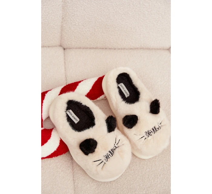 Dámské huňaté pantofle s motivem úsměvu – béžové Lexira Dámské huňaté pantofle s motivem úsměvu – béžové Lexira