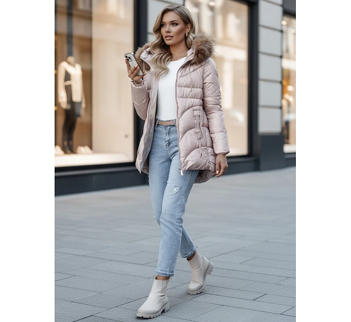 Dámská zimní bunda s kapucí TY4441 béžová - FashionStreet