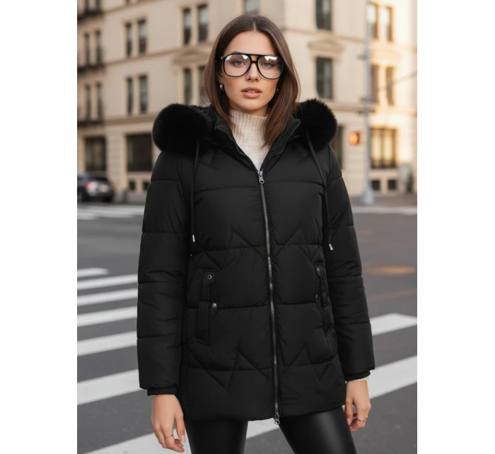 Dámská zimní prošívaná bunda s kapucí černá model 21993718 - Dstreet