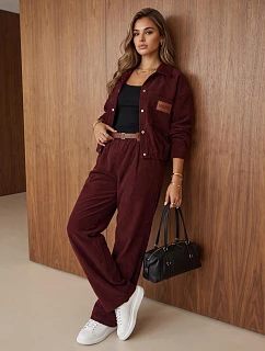 Dámská souprava z manšestru – bunda a kalhoty v bordó barvě, FashionStreet AY1220