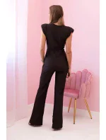 Dámský overal s ozdobným zavazováním v pase hnědý