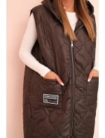 Dámská prošívaná vesta Plus Size s kapucí na zip mocca Dámská prošívaná vesta Plus Size s kapucí na zip mocca