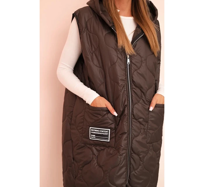 Dámská prošívaná vesta Plus Size s kapucí na zip mocca Dámská prošívaná vesta Plus Size s kapucí na zip mocca