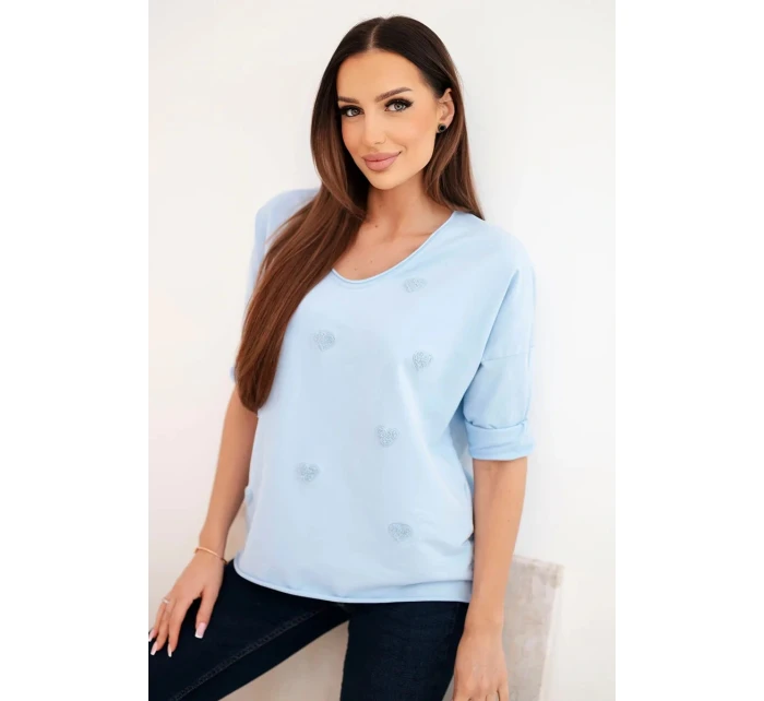 Dámská bavlněná košile s dlouhým rukávem a srdíčky modrá