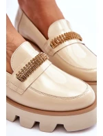 Módní mokasíny na platformě s ozdobou model 21615133 béžová - Laura Messi