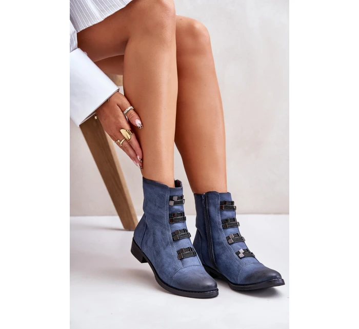 Zateplené dámské boty na zip modré model 21672411 - Boto Zateplené dámské boty na zip modré model 21672411 - Boto