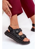 Dámské sandály s ozdobnými detaily na suchý zip černé model 21687995 - Boto Dámské sandály s ozdobnými detaily na suchý zip černé model 21687995 - Boto