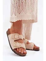 Háčkované dámské pantofle se zlatými přezkami béžové Fenira Háčkované dámské pantofle se zlatými přezkami béžové Fenira