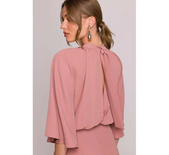 Kombinéza s širokými rukávy a zády růžová model 20966214 - STYLOVE Kombinéza s širokými rukávy a zády růžová model 20966214 - STYLOVE