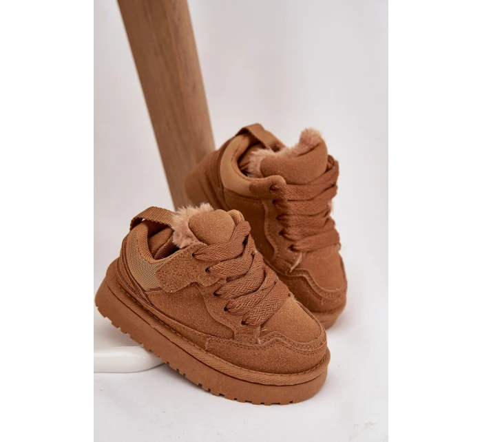 Dětské zateplené sneakers s kožíškem Mireen – velbloudí