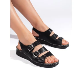 Luxusní  sandály dámské černé na klínku