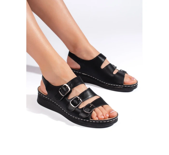 Luxusní sandály dámské černé na klínku Luxusní sandály dámské černé na klínku