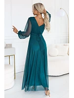 – elegantní maxi šaty s výstřihem do V – mořská zelená model 22342737 - numoco basic – elegantní maxi šaty s výstřihem do V – mořská zelená model 22342737 - numoco basic