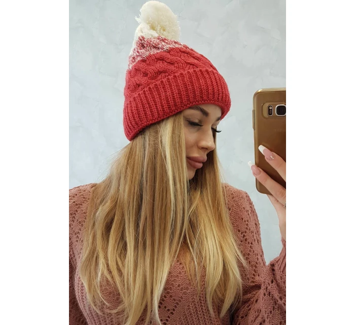 Fleecová čepice Ilona K218 malpberry+ecru Fleecová čepice Ilona K218 malpberry+ecru