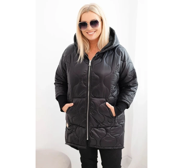 Dámská zimní bunda Plus Size prošívaná s kapucí černá