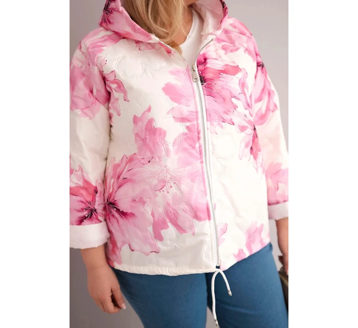 Dámská jarní bunda Plus Size s květinovým vzorem světle růžová