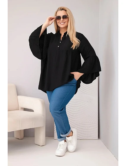 Dámská viskózová halenka Plus Size s model 22201093 rukávem a výstřihem do V černá - K-Fashion Dámská viskózová halenka Plus Size s model 22201093 rukávem a výstřihem do V černá - K-Fashion