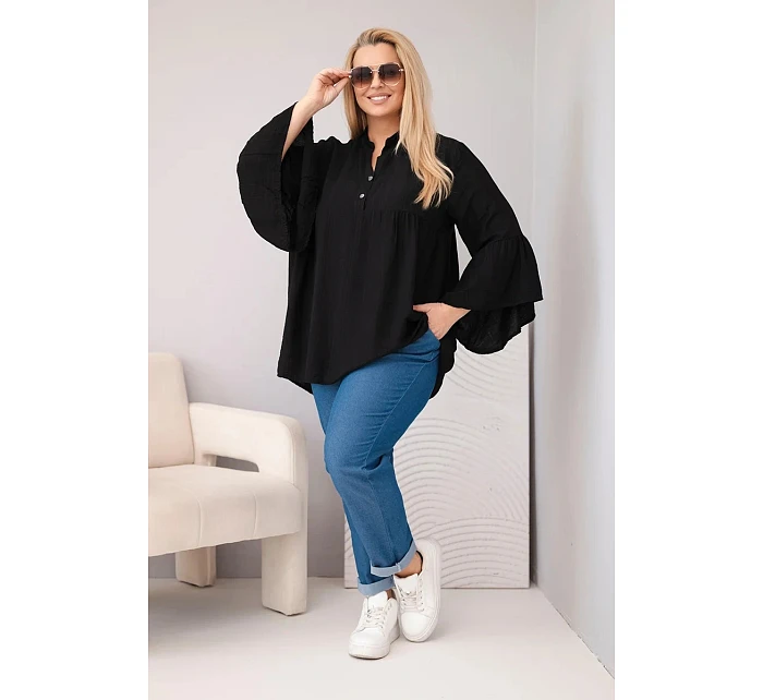 Dámská viskózová halenka Plus Size s model 22043150 rukávem a výstřihem do V černá - K-Fashion
