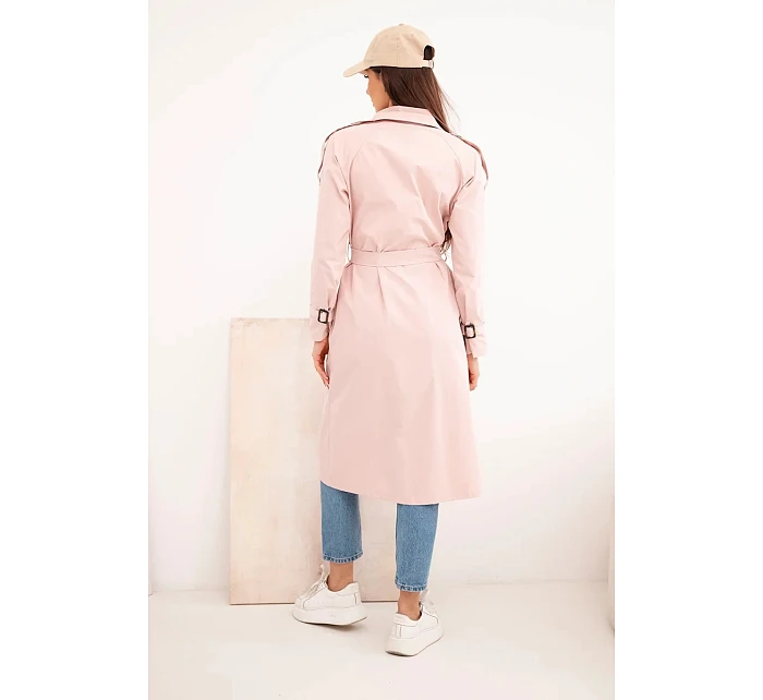 Dámský kabát model 22084717 v pase s límcem tmavý pudrový růžový - K-Fashion Dámský kabát model 22084717 v pase s límcem tmavý pudrový růžový - K-Fashion