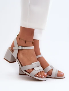 Dámské sandály na podpatku z ekologické kůže model 21657318 šedé - SERGIO LEONE