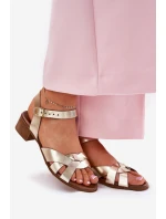 Kožené sandály na podpatku  zlaté model 21694228 - Zazoo