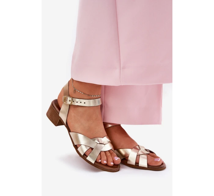 Kožené sandály na podpatku  zlaté model 21694228 - Zazoo