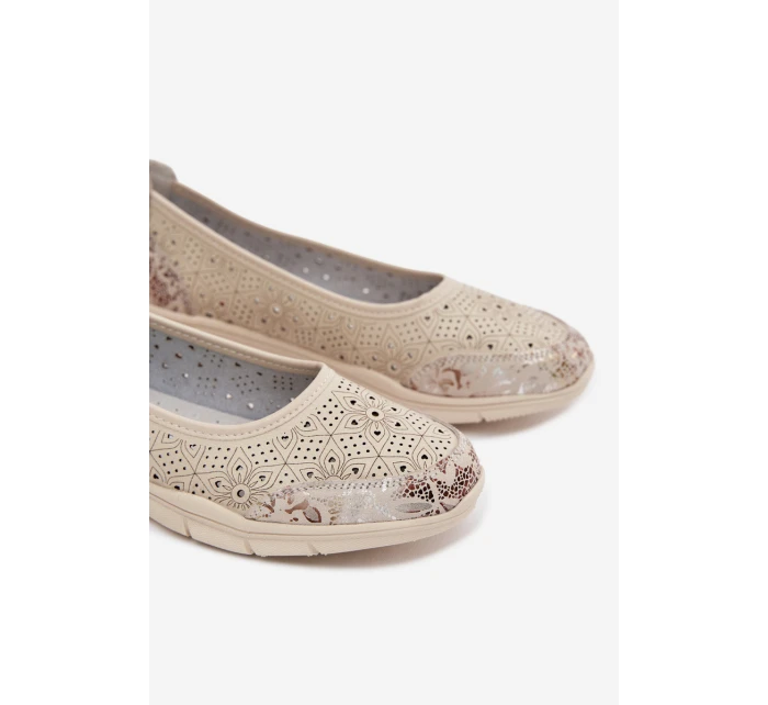 Kožené krajkové baleríny model 22027787 béžové - S.Barski Kožené krajkové baleríny model 22027787 béžové - S.Barski