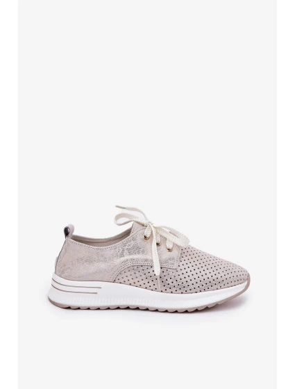 Dámské kožené lehké polobotky na platformě Artiker – béžovo/zlaté