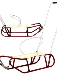 TOMEK KOVOVÉ SÁŇKY S OPĚRADLEM A TLAČNÉ TYČE BORDÓ