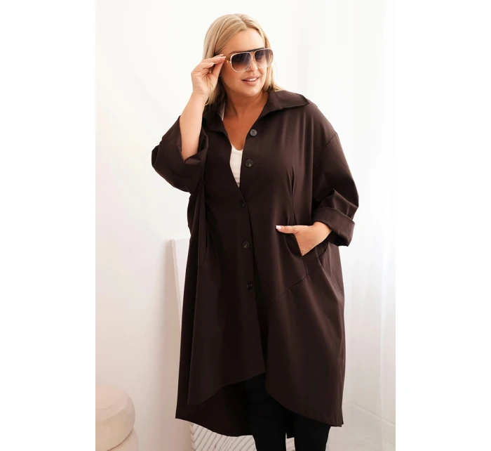 Dámský plášť Plus Size Punto s bavlnou a knoflíky hnědá Dámský plášť Plus Size Punto s bavlnou a knoflíky hnědá