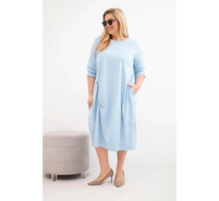 Dámská sukně Plus Size bavlněná s nařasením modrá