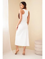 Dámské bavlněné midi šaty bez rukávů s řasením bílá Dámské bavlněné midi šaty bez rukávů s řasením bílá