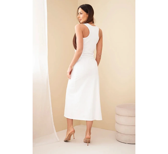 Dámské bavlněné midi šaty bez rukávů s řasením bílá Dámské bavlněné midi šaty bez rukávů s řasením bílá