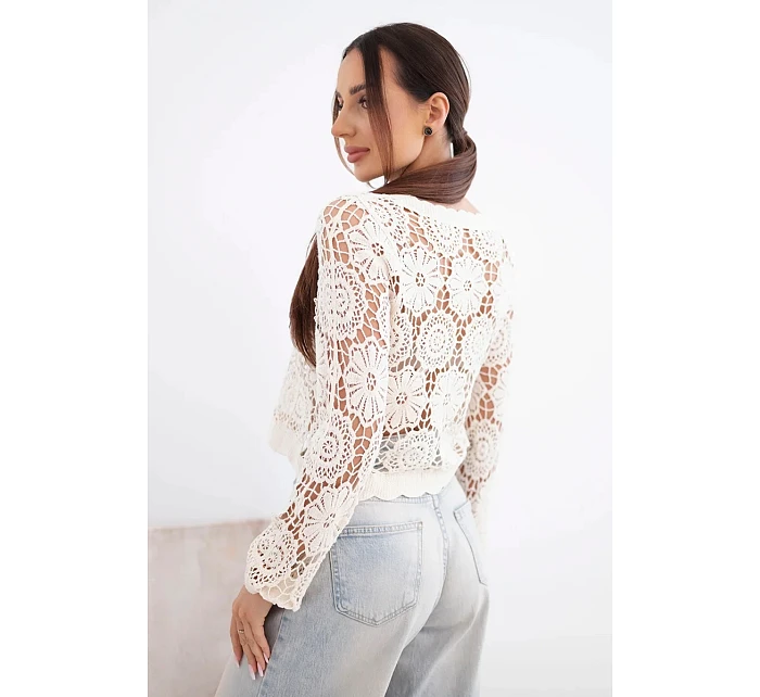 Dámský letní krajkový svetr s knoflíky a dlouhým rukávem černý