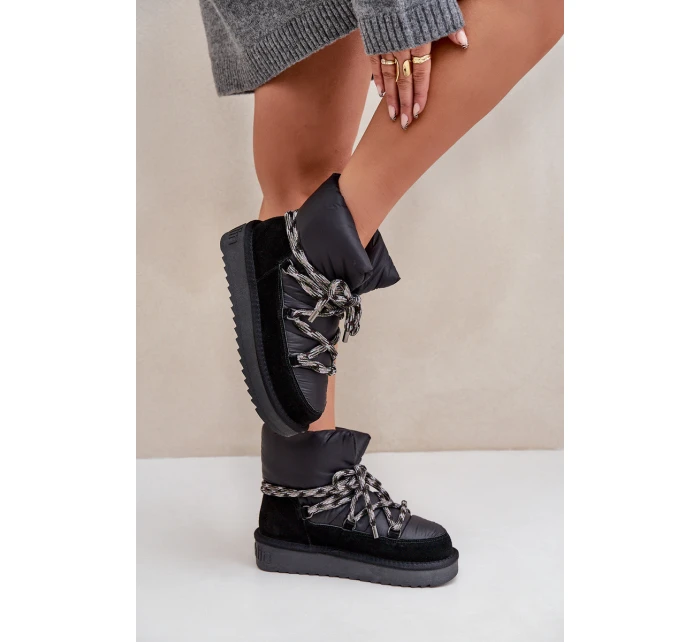 Semišové Sněhule Dámské S Hlavními Šněrováním D.Franklin DFSH375003 Černé