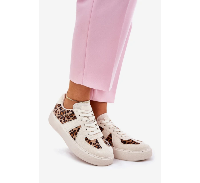 Dámské sneakers s leopardím vzorem na platformě béžové model 21689446 - Boto Dámské sneakers s leopardím vzorem na platformě béžové model 21689446 - Boto