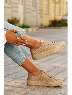 Vzorované dámské tenisky na platformě s pleteninou Lee Cooper LCW-25-08-3646L Khaki