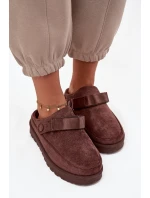 Dámské teplé pantofle s kožešinou na platformě čokoládové model 21715168 - Boto
