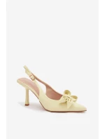 Dámské sandály na podpatku s mašlí Žluté model 22027955 - Boto